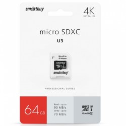 Карта памяти Smartbuy microSDXC U3 64GB PRO